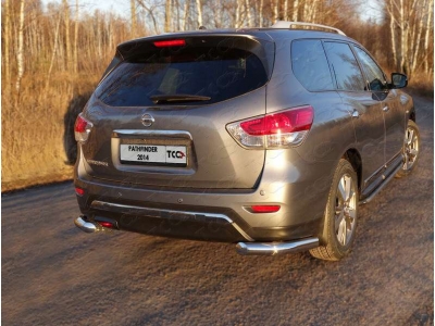 Защита заднего бампера уголки 76 мм ТСС для Nissan Pathfinder 2014-2021