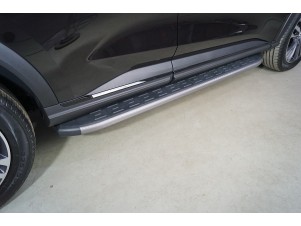 Пороги алюминиевые с пластиковой накладкой (карбон серые) 1720 мм для Haval F7X (2.0L 4WD) 2025-н.в. №HAVF7X25-06GR